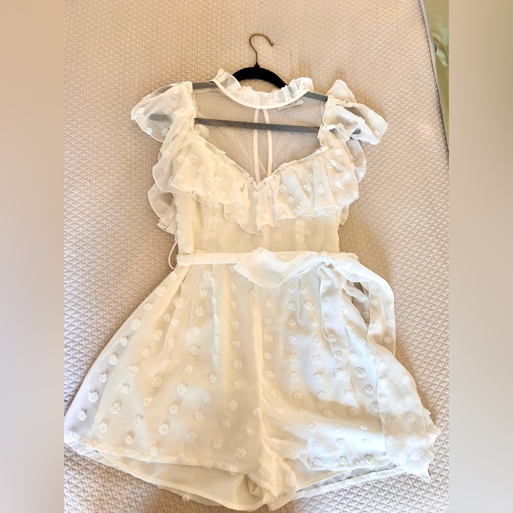 White Ruffled Romper with Polka Dots-by Material Girls